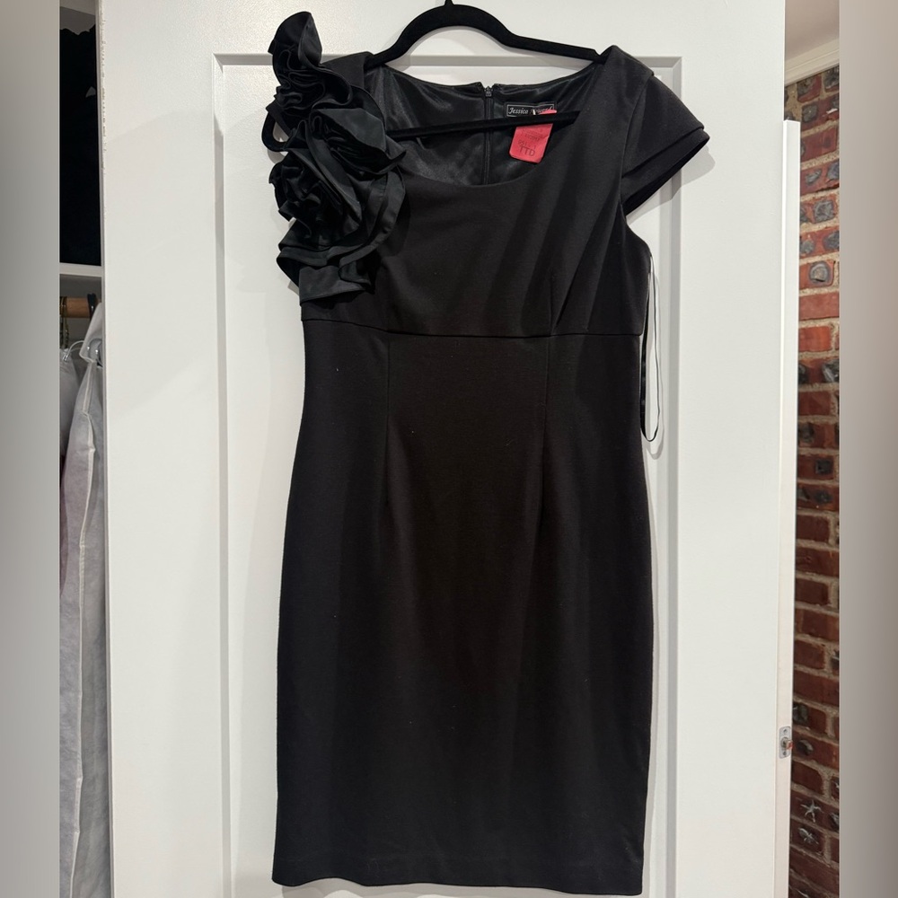 Black Dress with Floral Detail - Size L/12